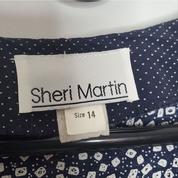 Sheri Martin 14 Vintage Dress Sleeveless Lightweight Blue White Button Up Front - Picture 6 of 7